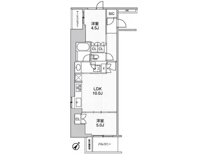 ワーブ横浜伊勢佐木町(2LDK/4階)の間取り写真