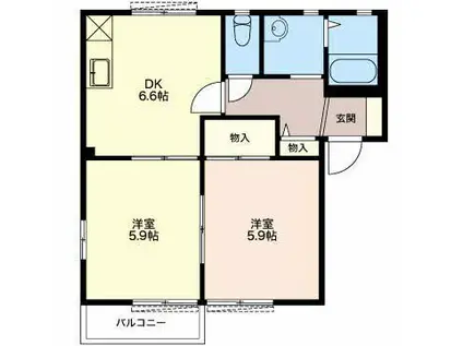 オルテンシア B(2DK/1階)の間取り写真