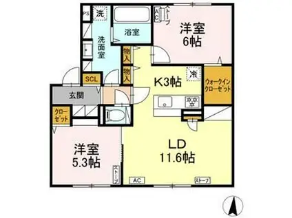 ORKA VILLAGE E(2LDK/1階)の間取り写真