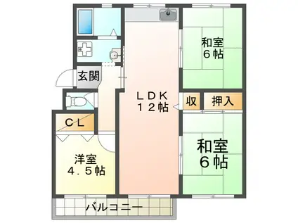 高倉台1団地 2号棟(3LDK/4階)の間取り写真