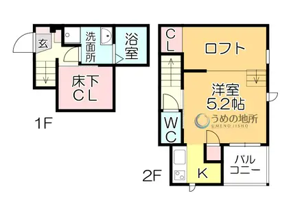 CBヴィレッタ津福駅前(1K/2階)の間取り写真