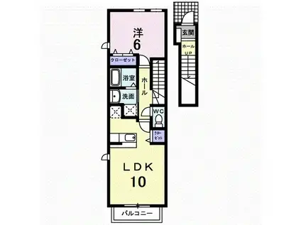 ベルコリーヌB(1LDK/2階)の間取り写真