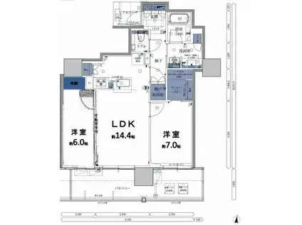 グランドメゾン久屋大通(2LDK/13階)の間取り写真
