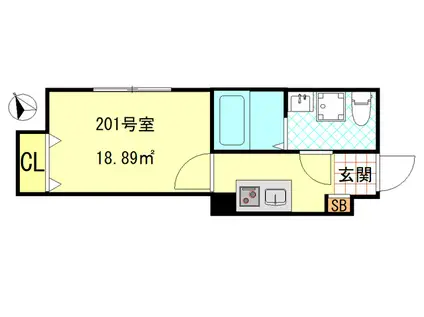 CFジオーレ小菅(1K/2階)の間取り写真