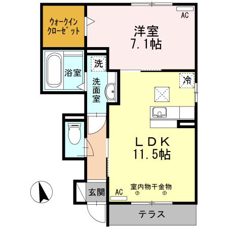 新棒屋第一城北ハイツ(1LDK/1階)の間取り写真