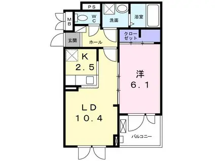 アルカンシエル ウエスト(1LDK/3階)の間取り写真