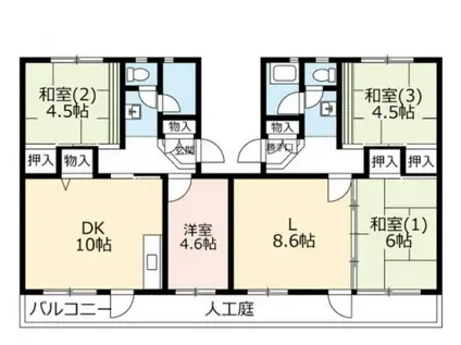 UR 泉南一丘団地 75棟(4LDK/2階)の間取り写真
