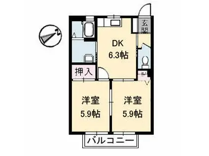 シャーメゾン湯布田(2DK/1階)の間取り写真