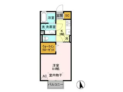 ポレール神山(1K/2階)の間取り写真