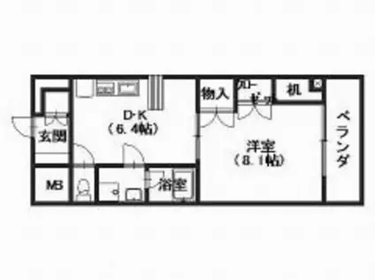 長束ビル(1DK/4階)の間取り写真