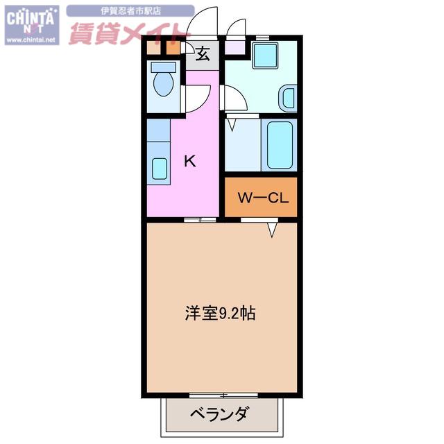 シャンベール.U(1K/1階)の間取り写真