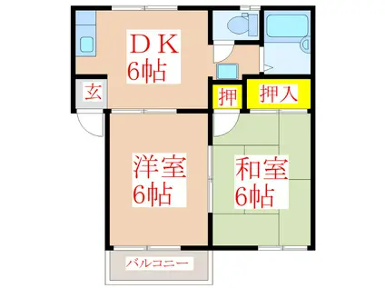 第一UTOハイツ A棟(2DK/2階)の間取り写真