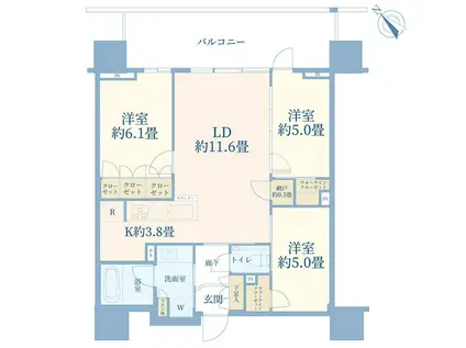 プラウドタワー相模大野クロス(3LDK/11階)の間取り写真