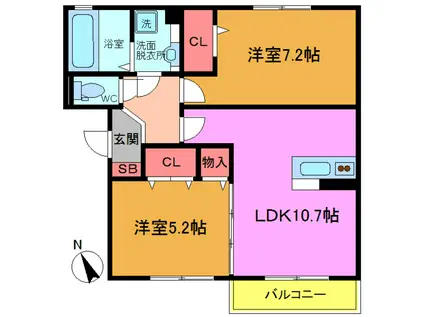 ソーレルーチェ(2LDK/2階)の間取り写真