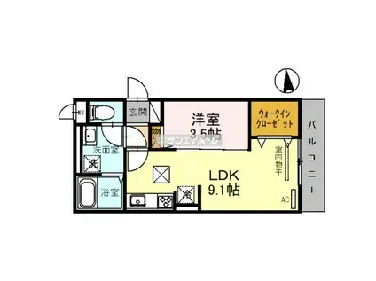 クレセント東住吉(1LDK/1階)の間取り写真