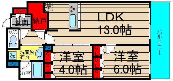 RJR堺筋本町タワー(2LDK/7階)の間取り写真