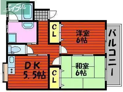 フェレット下中野(2DK/2階)の間取り写真