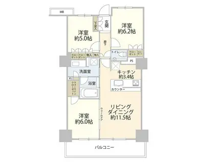 プライムパークス品川シーサイド ザ・タワー(3LDK/24階)の間取り写真