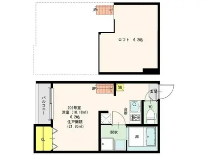 クロノス七隈(1K/2階)の間取り写真