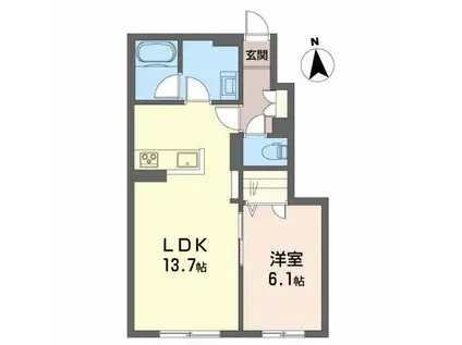 シャーメゾン河辺(1LDK/1階)の間取り写真