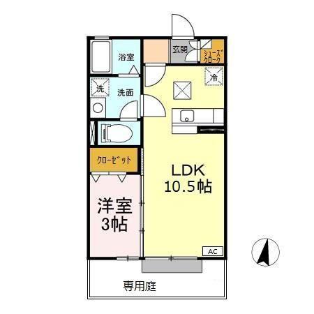 COMODO楠III(1LDK/1階)の間取り写真