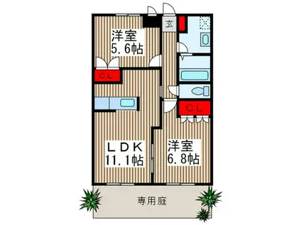 サン・キャッスル(2LDK/1階)の間取り写真