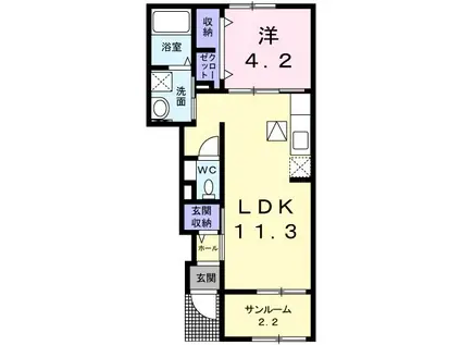 ドリーム・ワン(1LDK/1階)の間取り写真