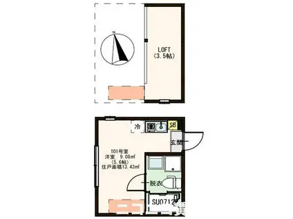 ハーモニーテラス東金町V(ワンルーム/1階)の間取り写真