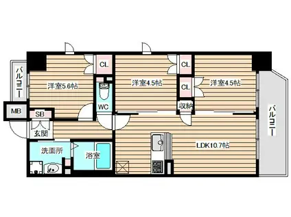 大拓ハイツ22(3LDK/2階)の間取り写真