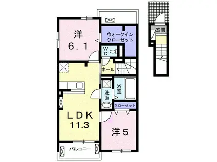 プリムローズ柳井 C 2LDKHTW(2LDK/2階)の間取り写真
