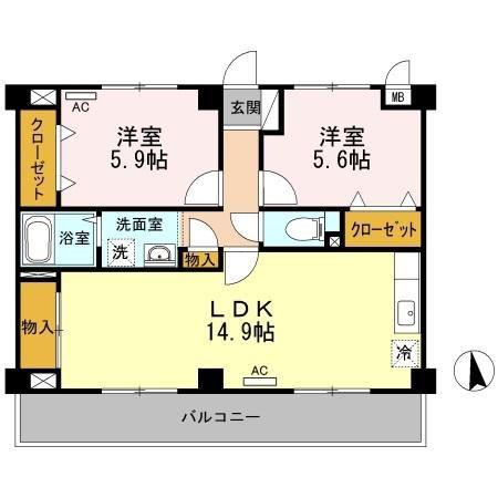 ハピネス三条(2LDK/3階)の間取り写真
