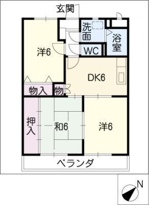 ア・ドリーム緑ヶ丘(3DK/2階)の間取り写真