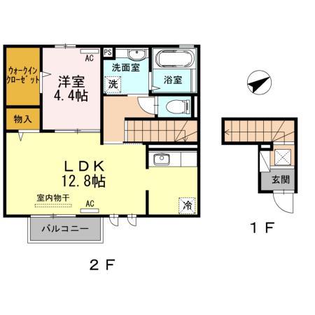 シャルマン岡田町(1LDK/2階)の間取り写真