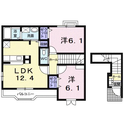 シャン.ド.フルールIIA(2LDK/2階)の間取り写真