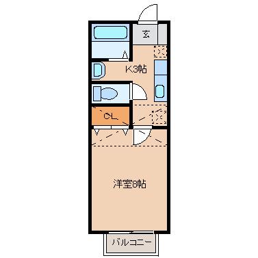 アスティオン荒井(1K/1階)の間取り写真