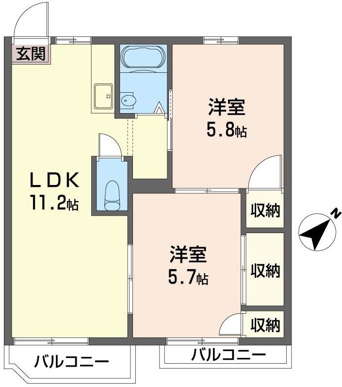 シャルム38B(2LDK/2階)の間取り写真