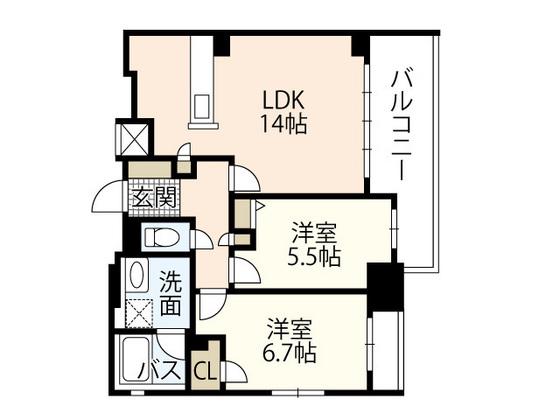 ライオンズ国泰寺グランアクシス(2LDK/7階)の間取り写真