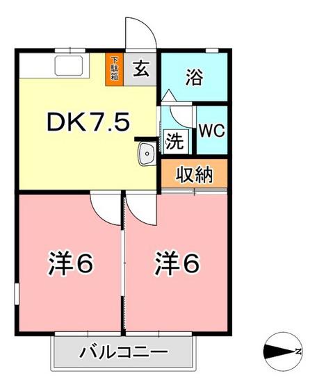 ハイライフ中庄(2DK/1階)の間取り写真