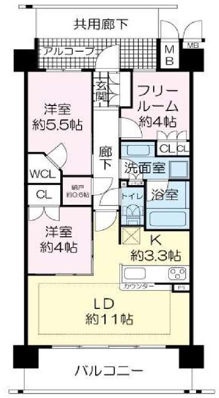 シエリア京都桂川駅前(3LDK/4階)の間取り写真