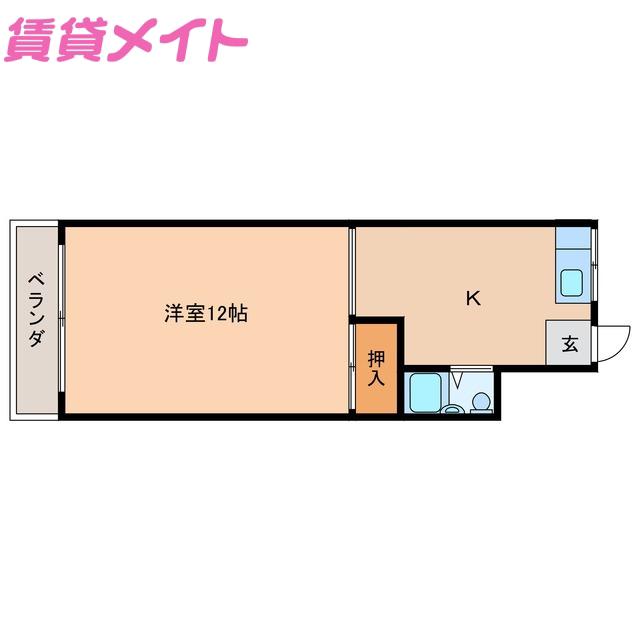 竹野ハイツ(1K/2階)の間取り写真