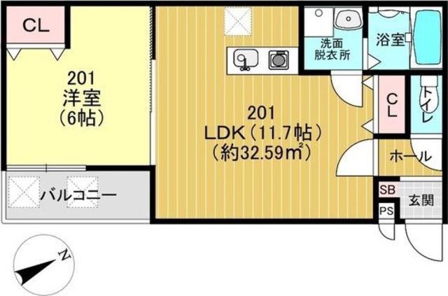 プラムコート椥辻 アパート(1LDK/2階)の間取り写真