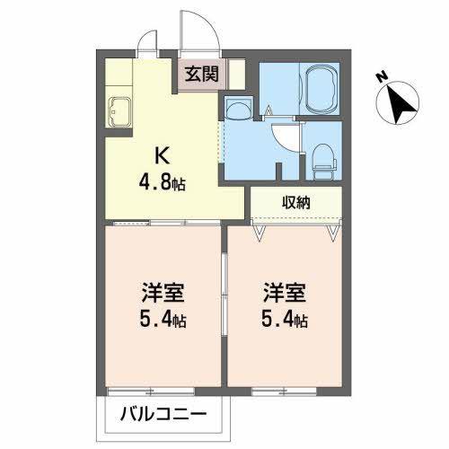 カオリーモ青山 C(2K/2階)の間取り写真