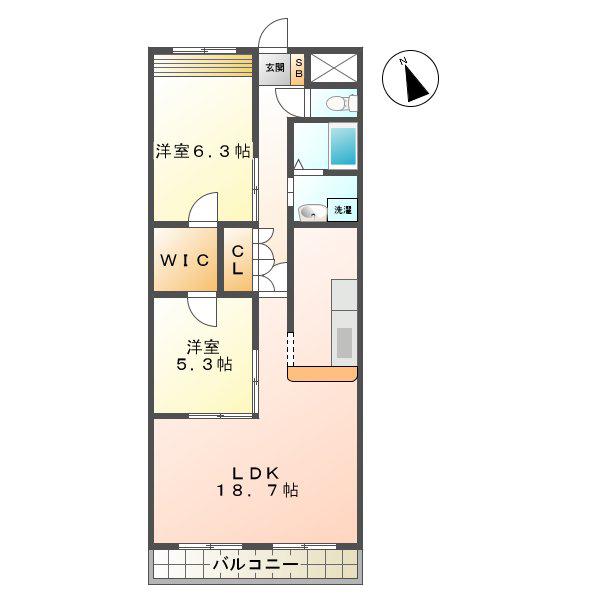 アグレアーブル(2LDK/2階)の間取り写真