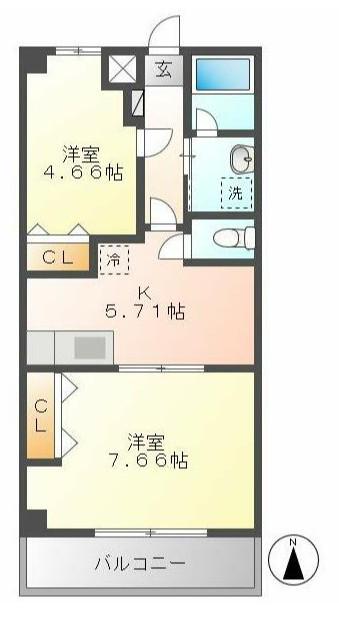 オリンピアヒルズ春日部(2DK/4階)の間取り写真