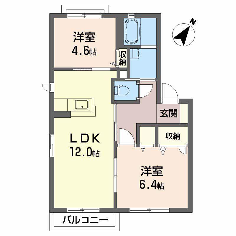 シャーメゾン南川 A棟(2LDK/2階)の間取り写真