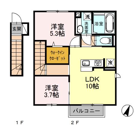ARIETTA与原 B棟(2LDK/2階)の間取り写真