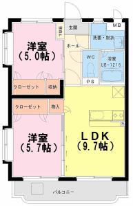 エスポワールはるか(2LDK/2階)の間取り写真