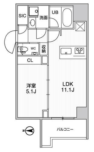 グラシアプレイス錦糸町(1LDK/2階)の間取り写真
