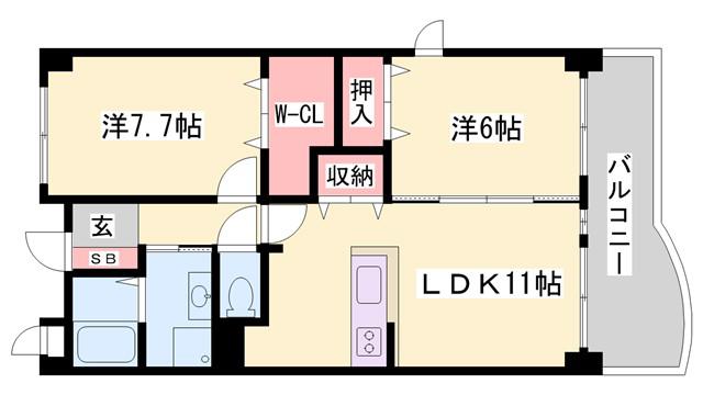 ラフィーネ弐番館(2LDK/2階)の間取り写真