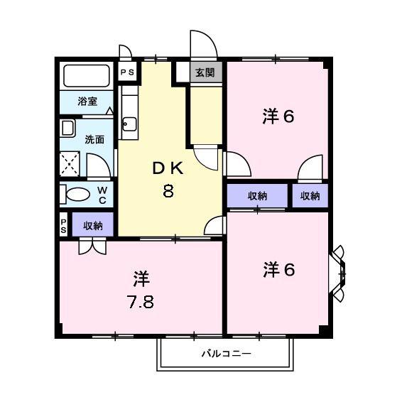 シャンパ-ニュ1番館(3DK/1階)の間取り写真